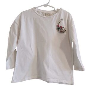 Zara| Soft  White Long Sleeve Tee Shirt with Round Neckline- Size 7